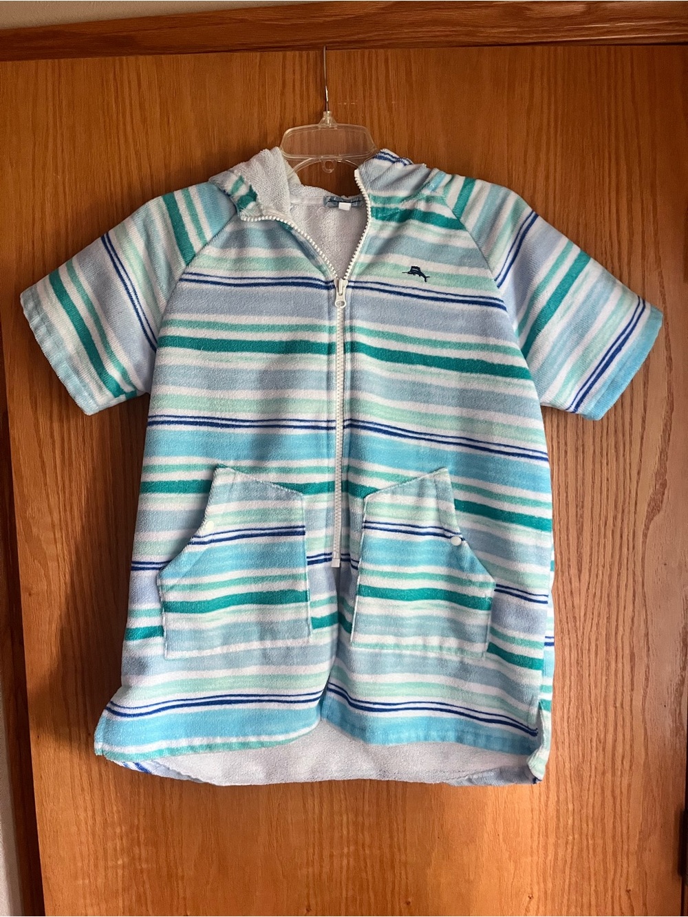 NWOT Tommy Bahama Boys striped swim coverup towel hoodie zip up size 7-12